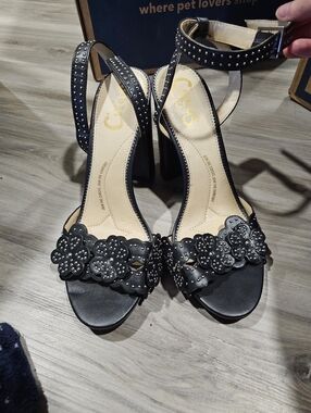 Circus by Sam Edelman Black Floral Studded Block-Heel Sandals